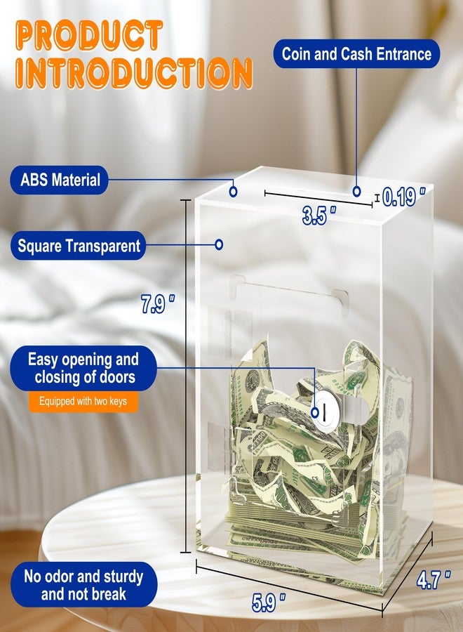PACOLO Acrylic Piggy Bank, Clear Money Saving Box with Key, Adults & Kids Savings Jar - Image 2